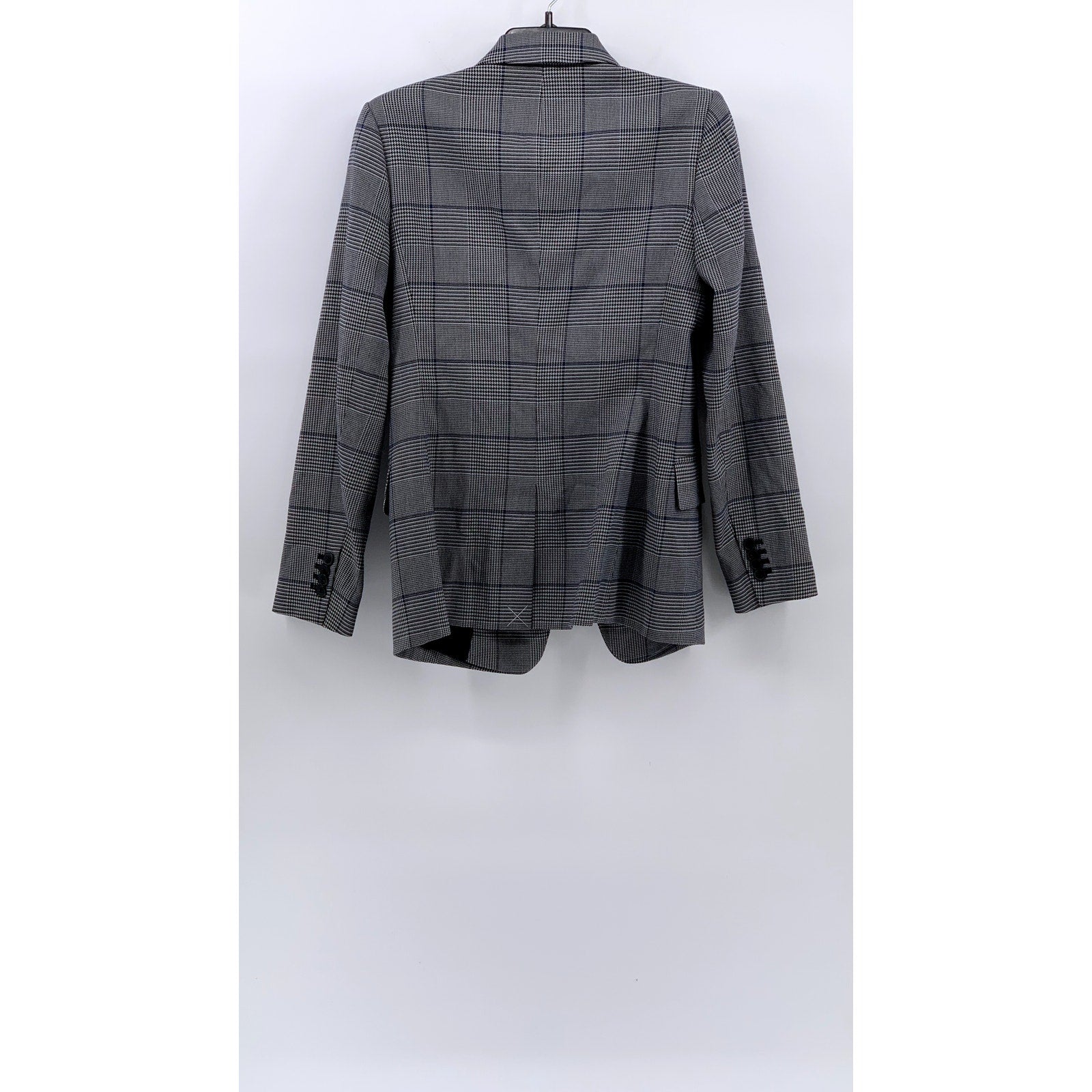 CLUB MONACO Women's Gray-Blue Houndstooth Plaid Print Single-Button Blazer SZ 4