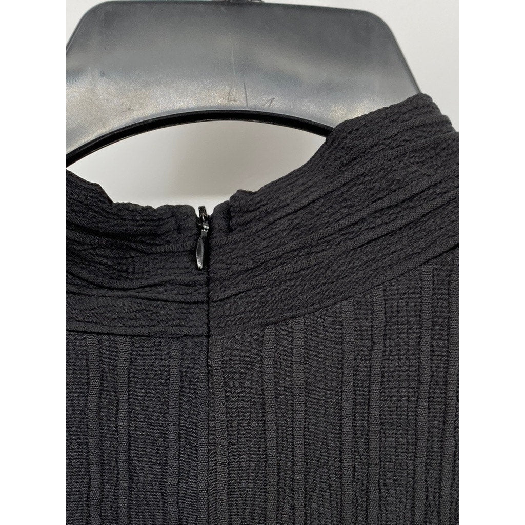 SHEIN Women's Black Ribbed Long-Sleeve V-Neck Maxi Dress SZ 12