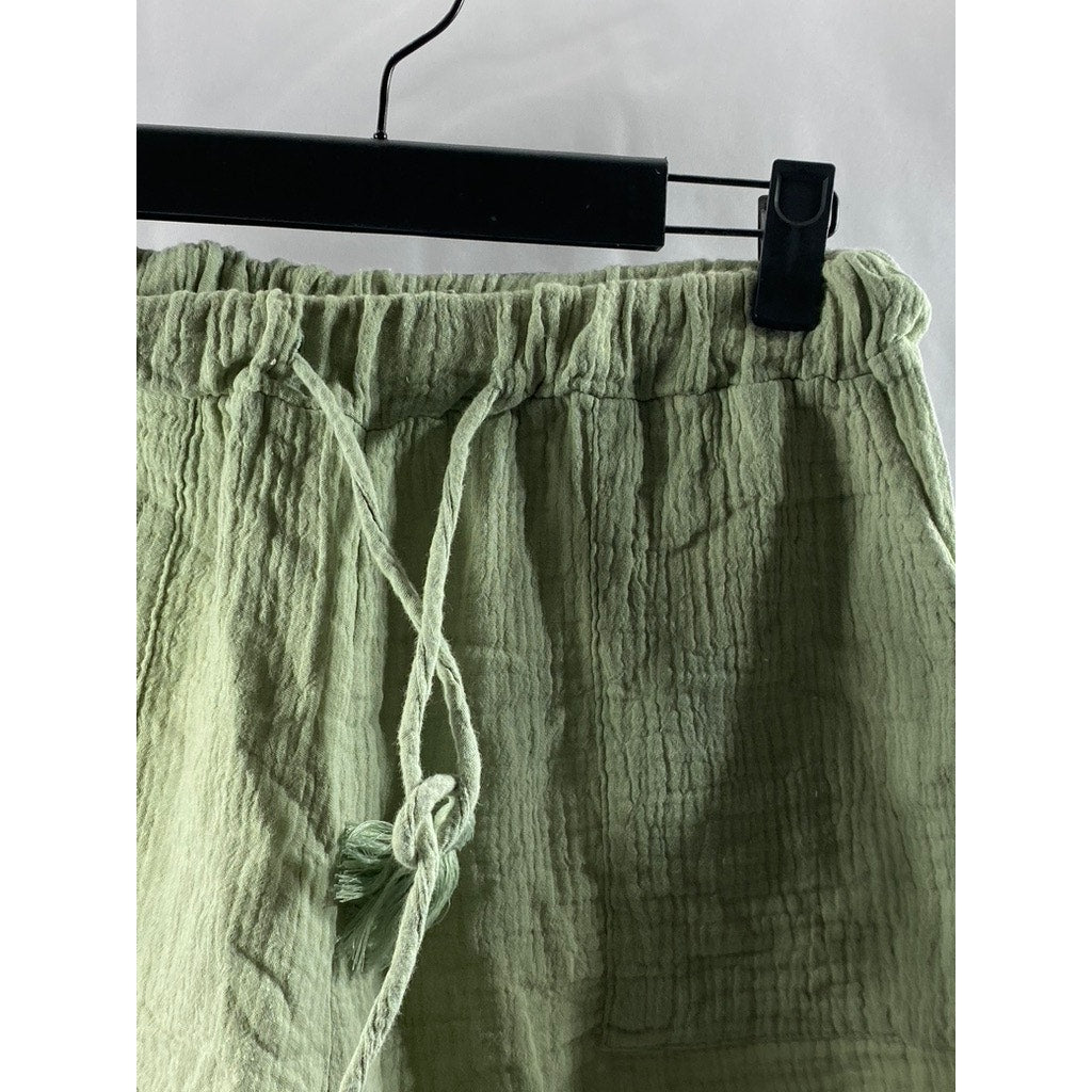 MIDNIGHT SKY Women's Green Lightweight Relaxed Fit Drawstring Shorts SZ M