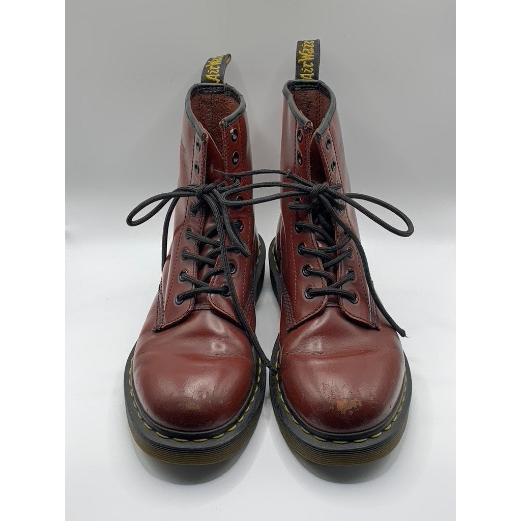 DR. MARTENS Unisex Women's Burgundy Distressed 8-Eyelet Grunge 1460 Boots SZ 7