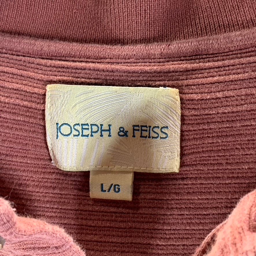 JOSEPH & FEISS Men's Burnt Orange Ribbed Short Sleeve Silk-Cotton Polo SZ L