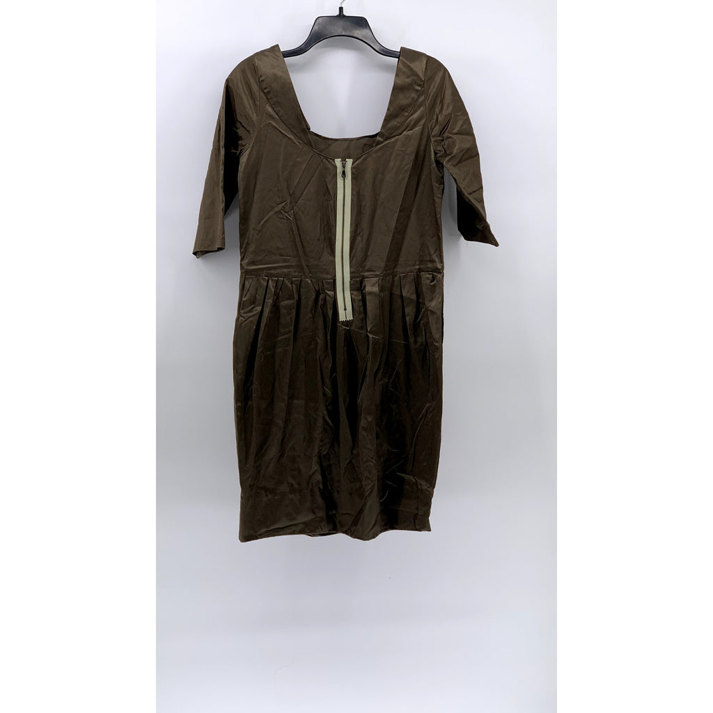 EMERAL Women's Olive Green Scoop-Neck Elbow Sleeve Sheath Knee Length Dress SZ M