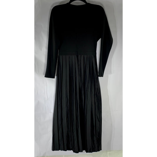 ASOS Women’s Black Pleated Long Sleeve Wrap Midi Dress SZ 6