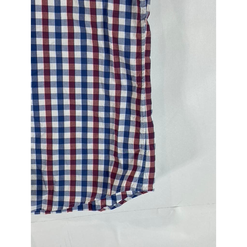 BANANA REPUBLIC Men's Blue/Red/White Checkered Button-Up Short Sleeve Shirt SZ M