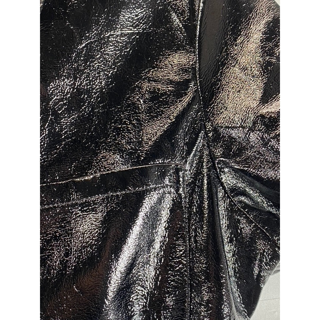 EIGHT PARIS Women's Black Faux-Leather Short-Sleeve Mini Belted Dress SZ M