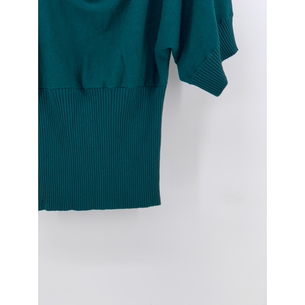 SPENSE Women's Dark Green Fold-Over Neck Short Sleeve Sweater Top SZ S
