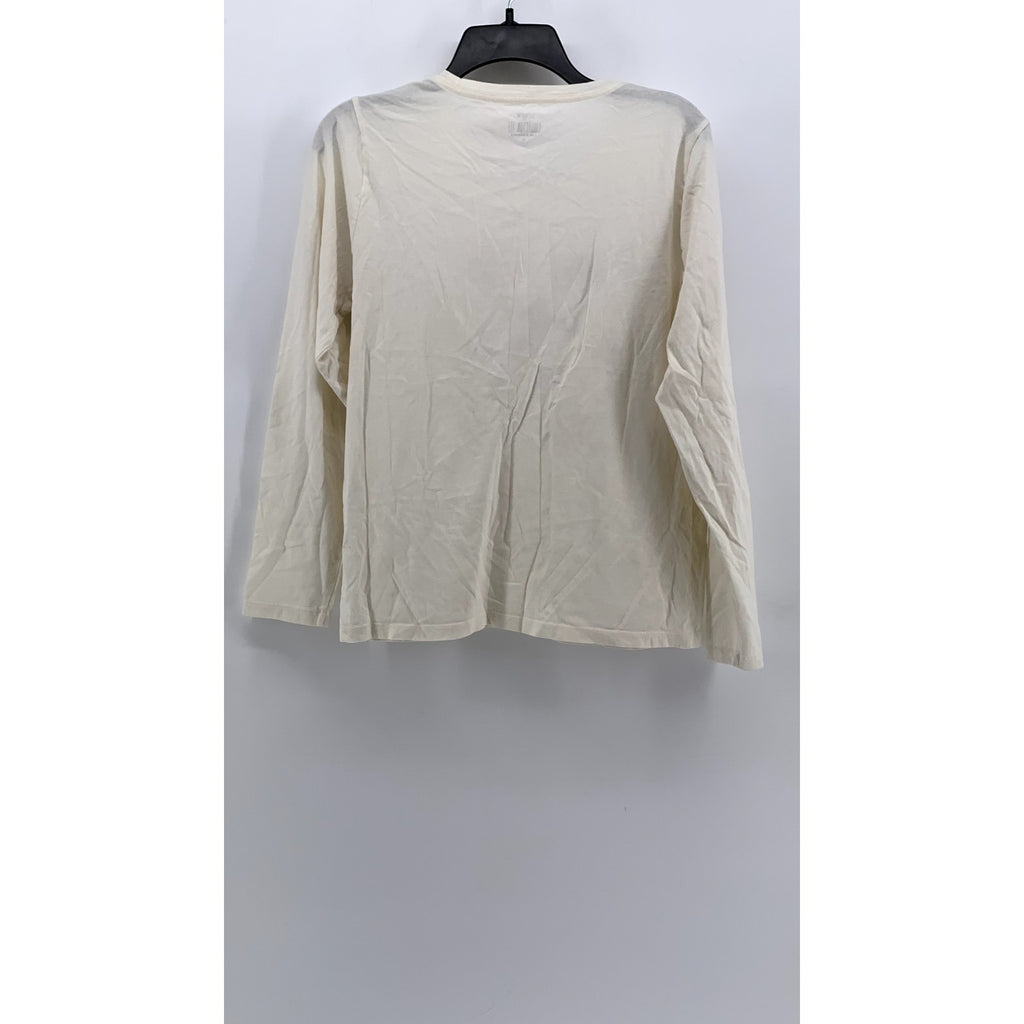 J.CREW Women's Off-White Fall Dog Graphic Long Sleeve Collector Tee SZ L