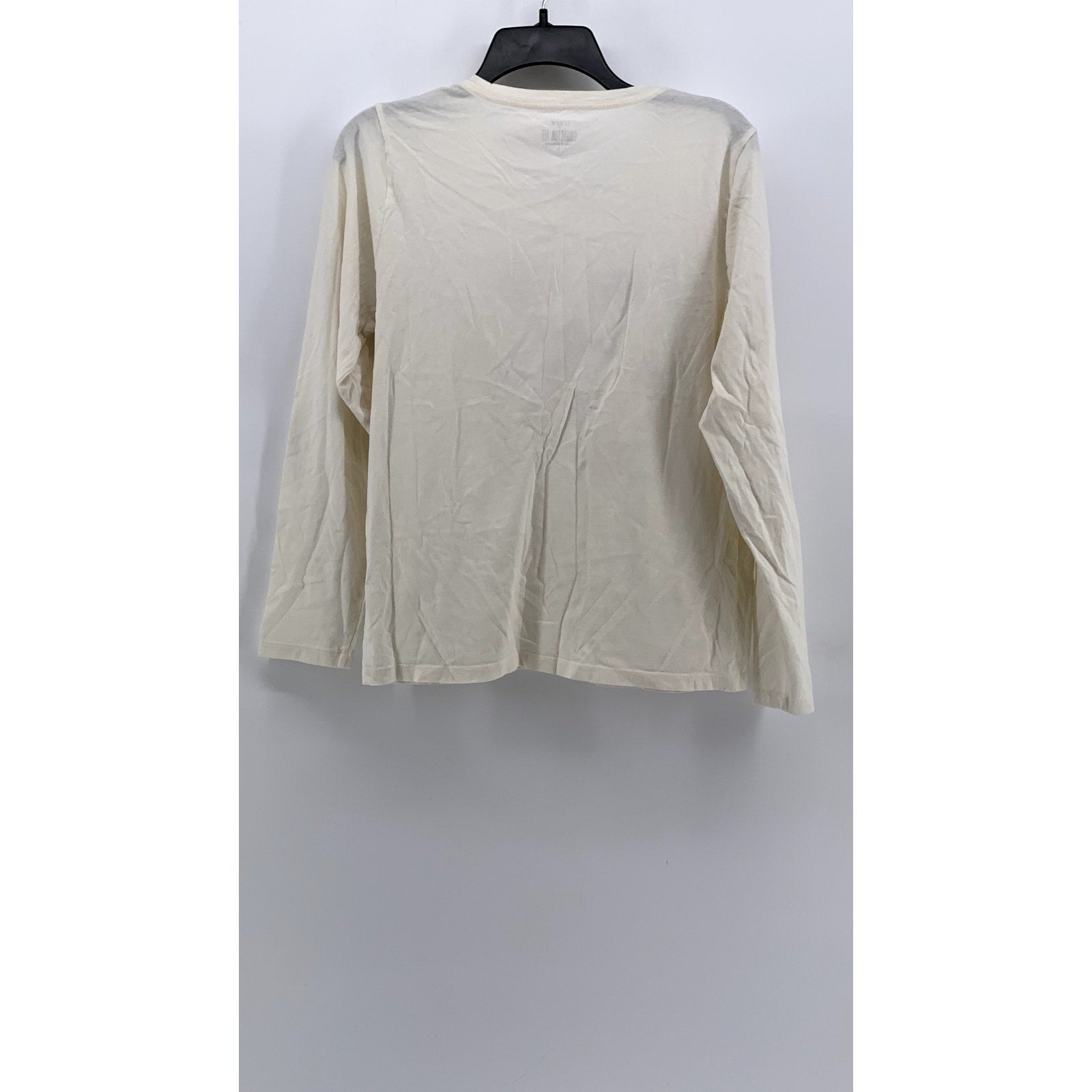 J.CREW Women's Off-White Fall Dog Graphic Long Sleeve Collector Tee SZ L
