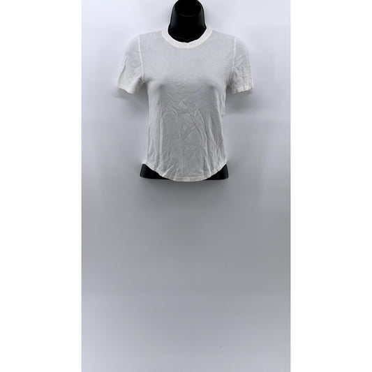 ZARA Women's White Extra Fine Rib Crewneck Short Sleeve Casual Top SZ S