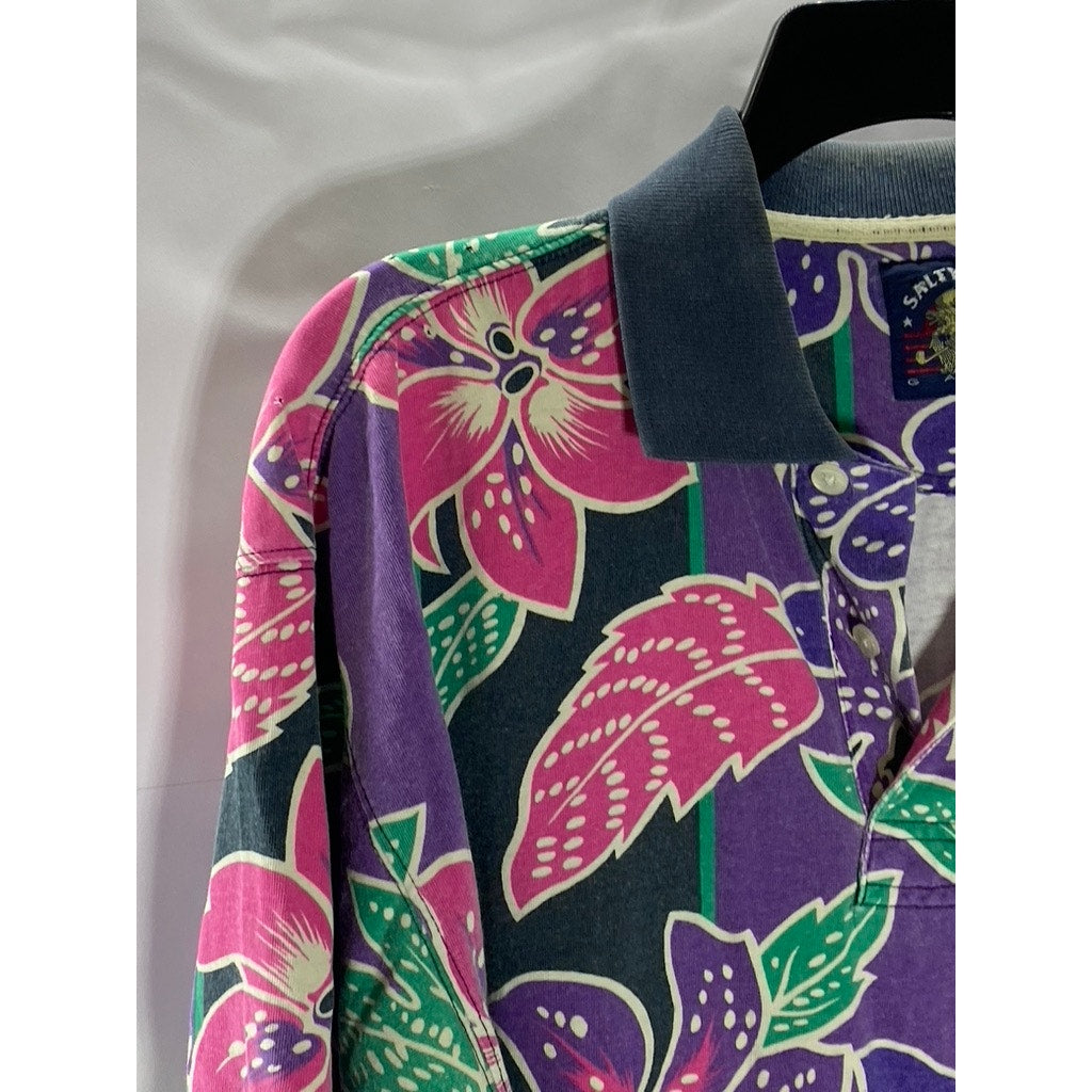 SALTY DOG Men's Vintage Purple/Pink/Green Floral Print Short Sleeve Polo SZ M