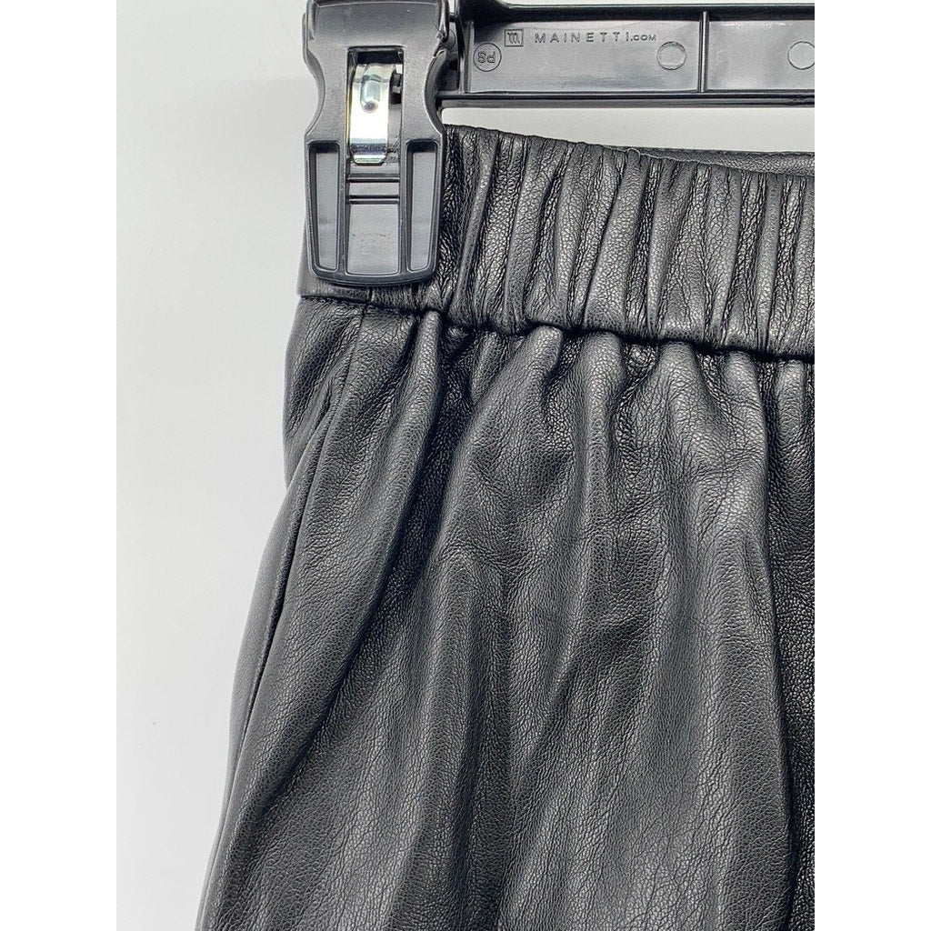 BAR III Women's Black Faux-Leather Pleated Mini Skirt SZ XS
