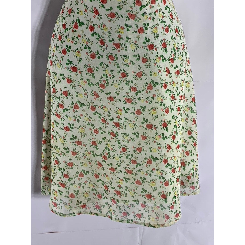 UNBRANDED Women's White Floral V-Neck Short Sleeve Wrap Mini Dress SZ S