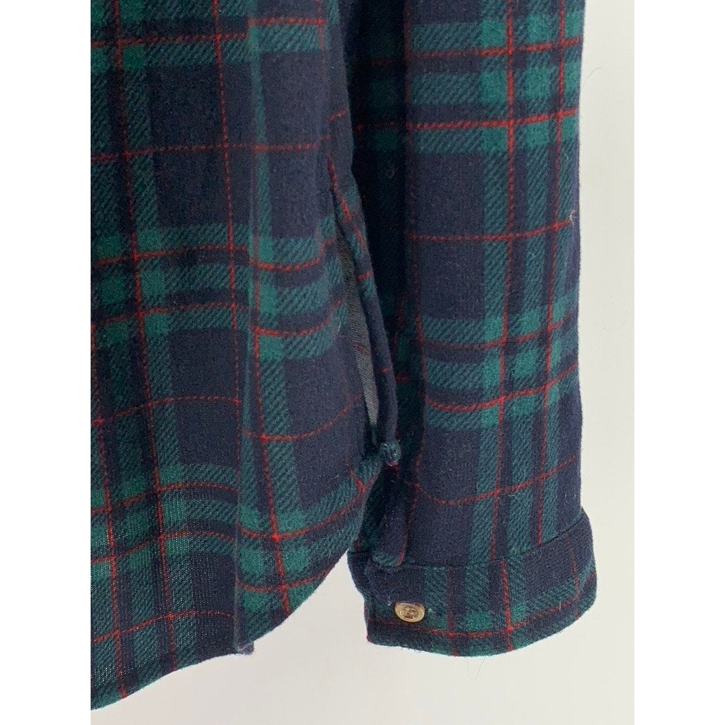 EDEN & OLIVIA Women's Navy-Green Plaid Button-Up Long Sleeve Top SZ L