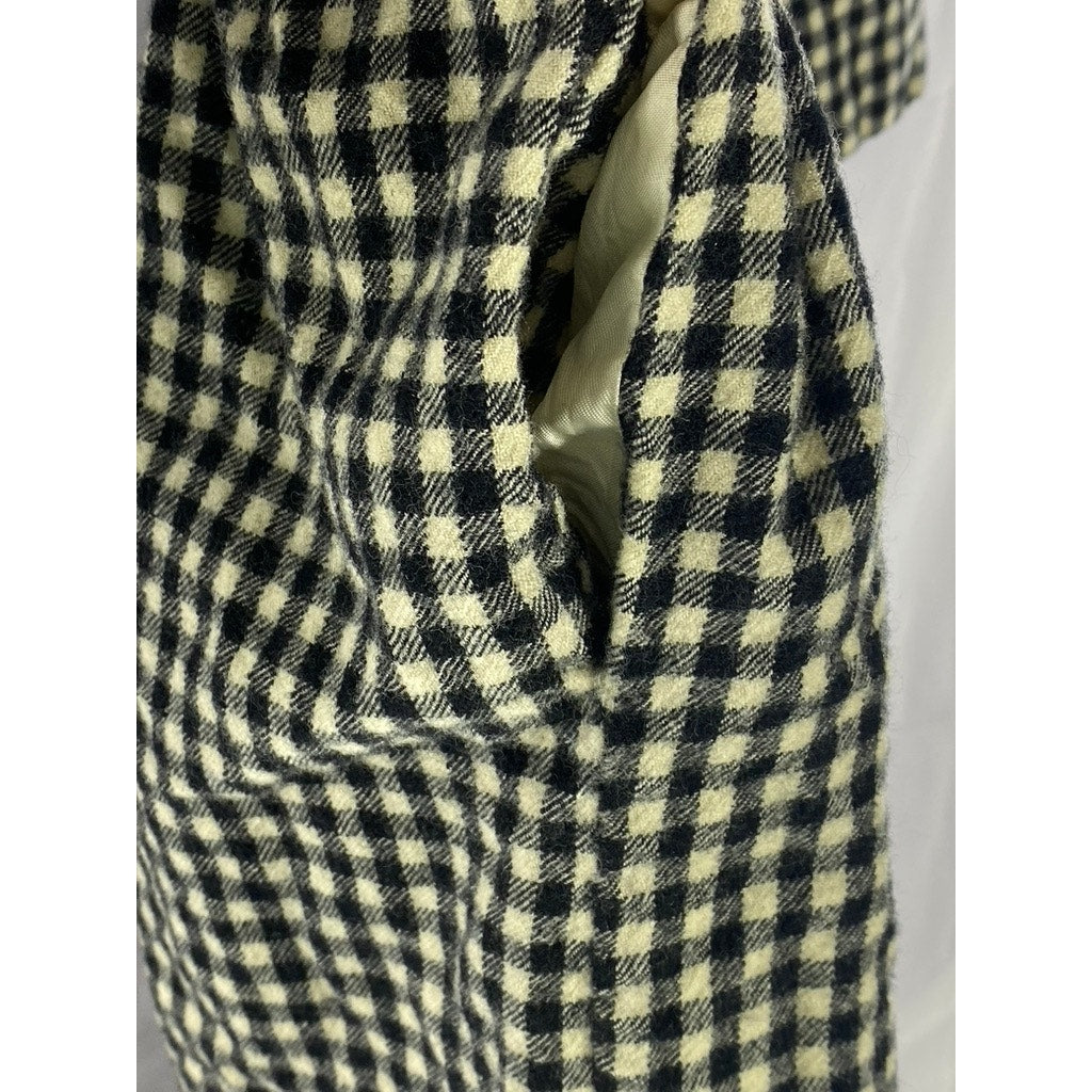 REGINA KRAVITZ Women's Vintage Black-Tan Checkered Wrap Notch Lapel Coat SZ 10