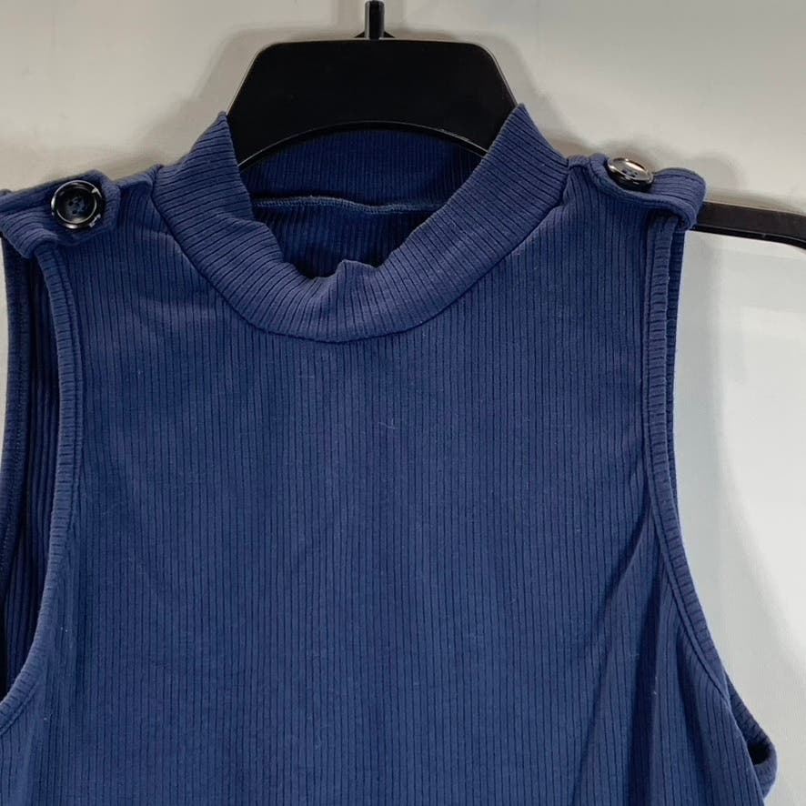 MOTF Women's Navy Sleeveless Ribbed Mock Neck Crop Top SZ L