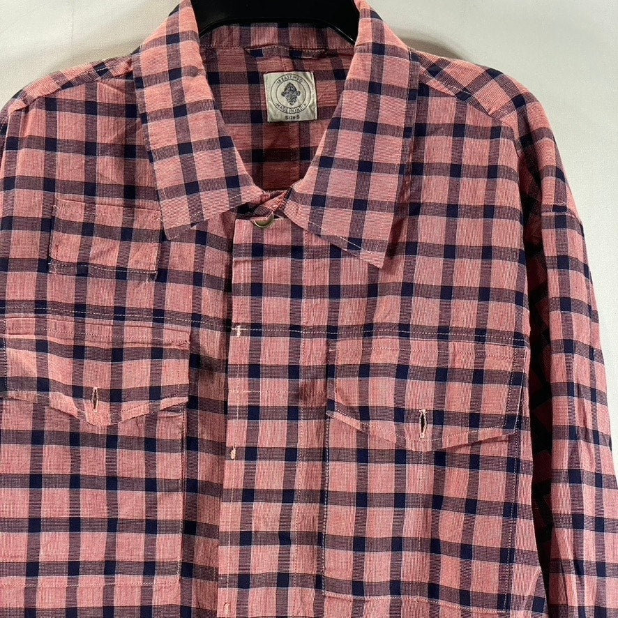18EAST MFG Men's Red/Navy Plaid Button-Up Regular-Fit Long Sleeve Shirt SZ S