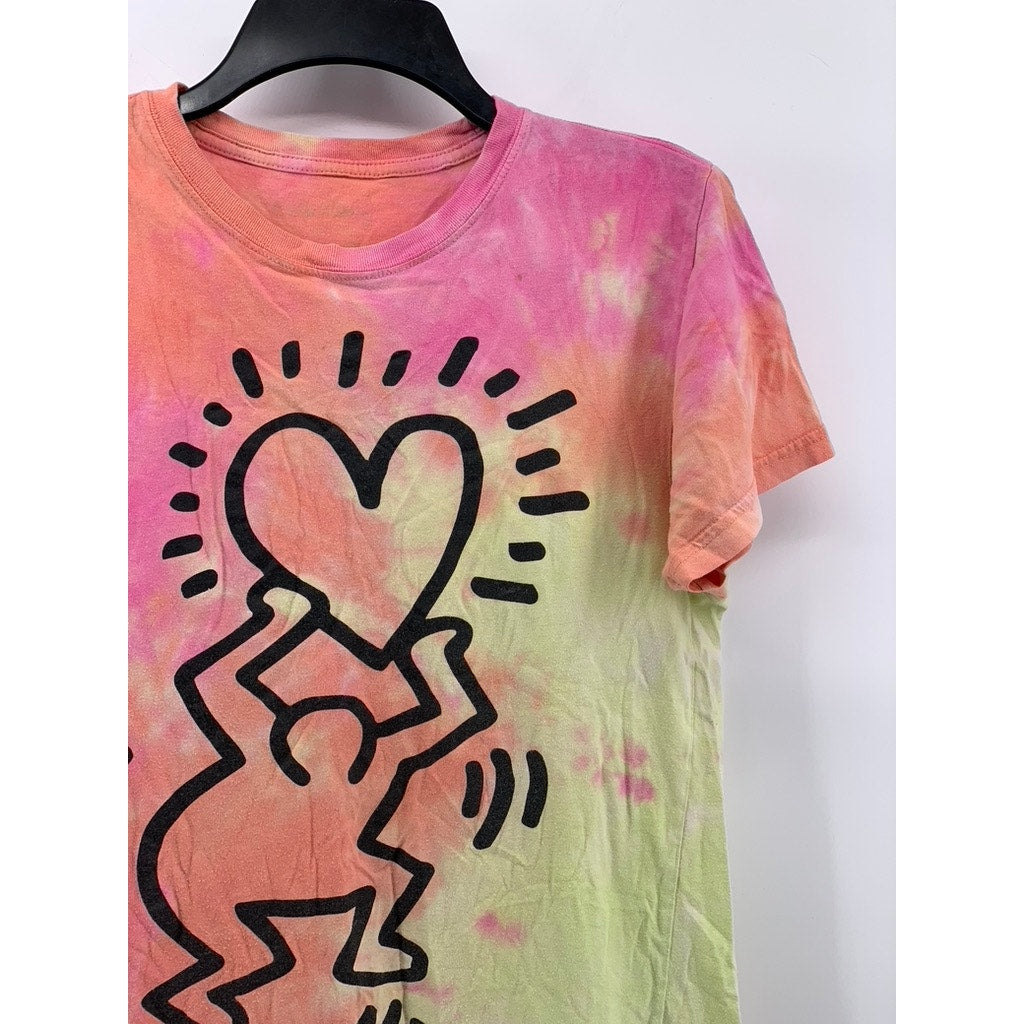 KEITH HARRING Women's Orange-Pink Tie-Dye Graphic T-Shirt SZ XS