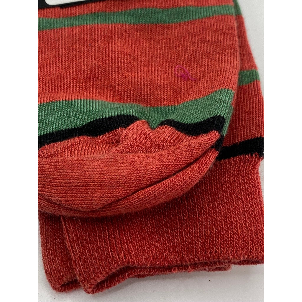 B.ELLA Women's Orange-Green Striped Knit Cotton-Blend Taryn Crew Socks SZ OS