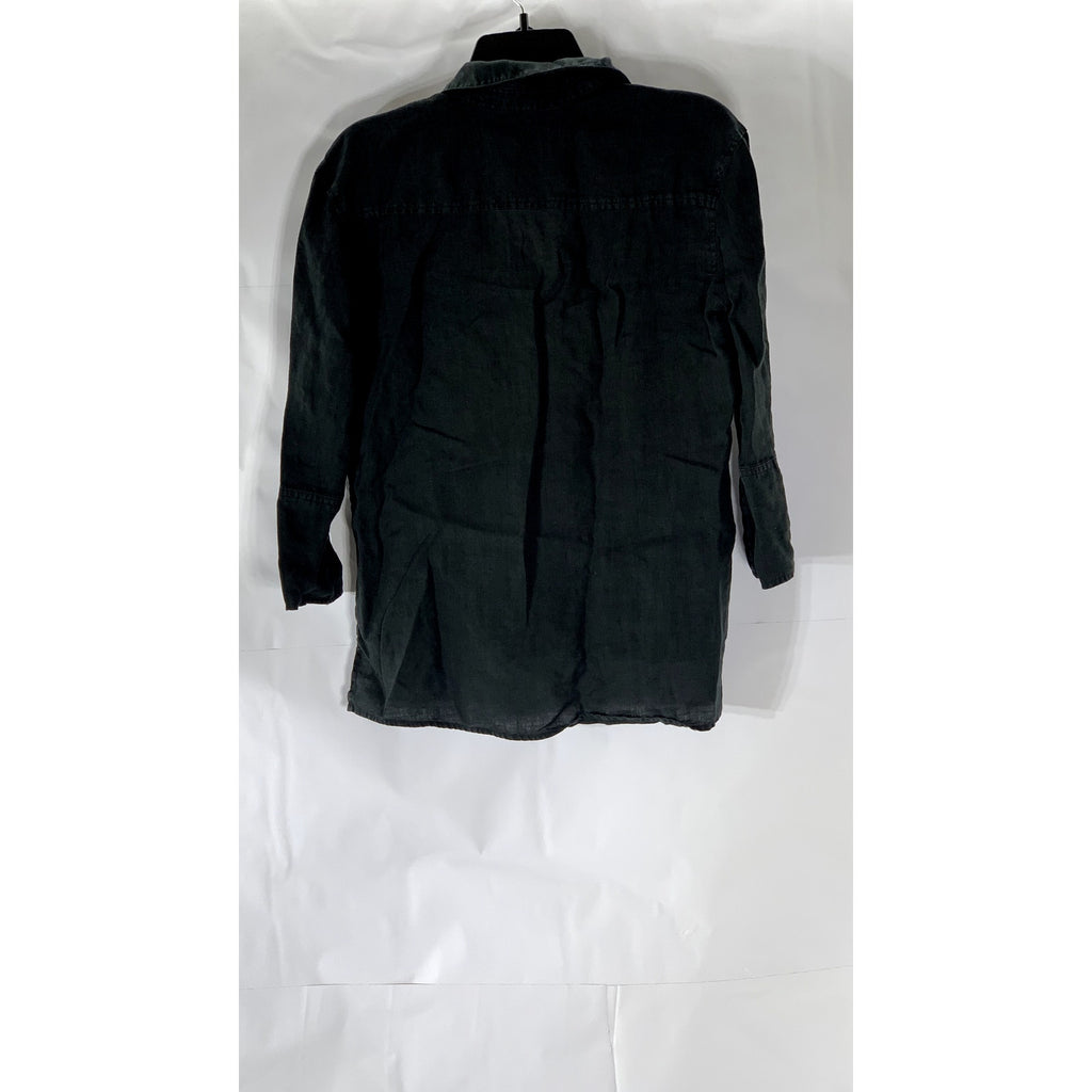 STANDARD JAMES PERSE Women's Black Linen Button-Up Long Sleeve Shirt SZ 1(S)