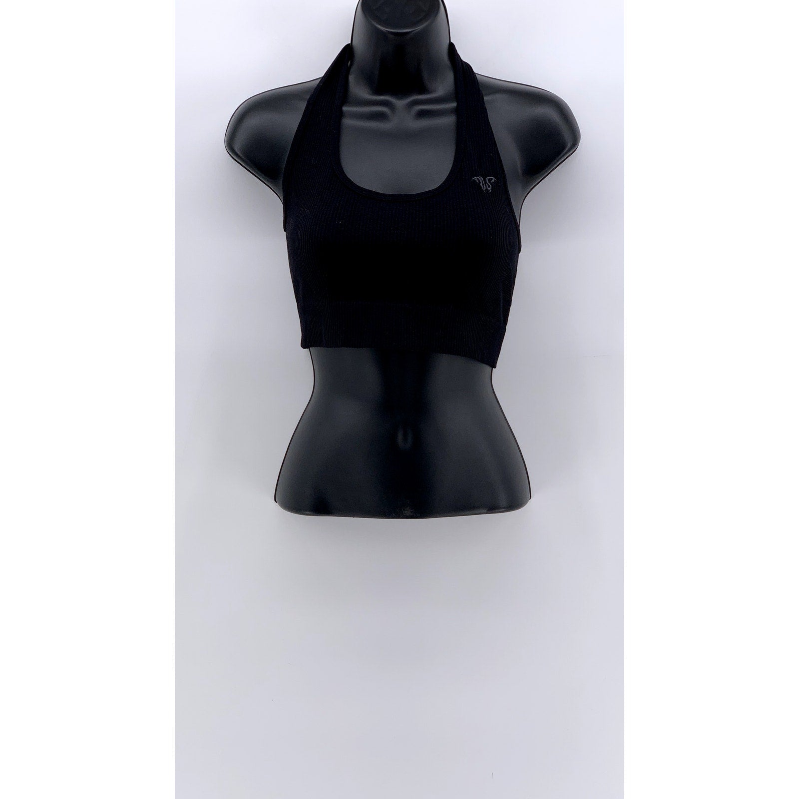 UNBRANDED Women's Black Ribbed Halter Crop Top SZ S