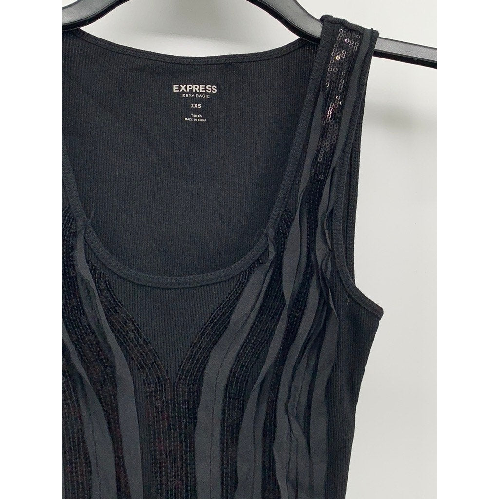 EXPRESS Women's Black Ruffle-Sequin Tank Top SZ 2XS