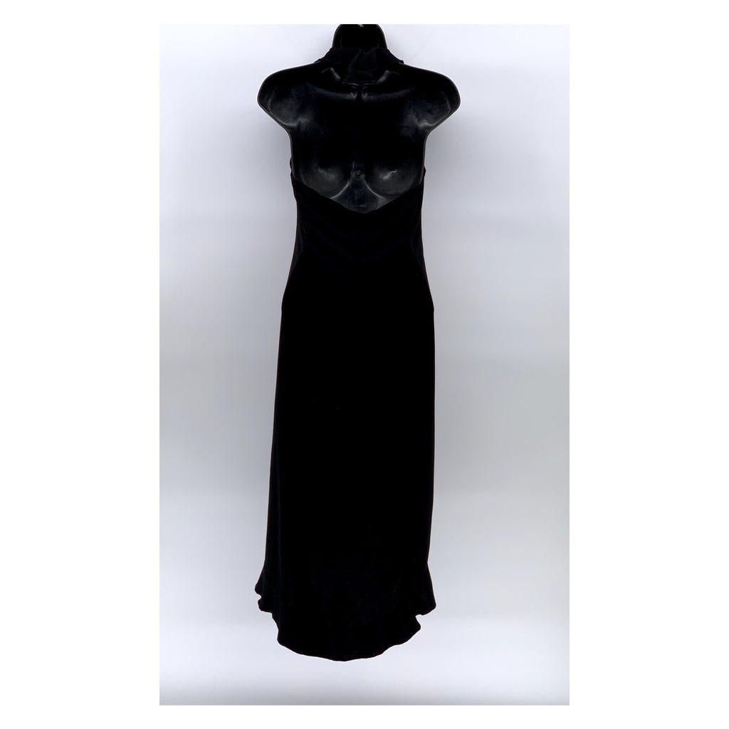 RAMPAGE Women's Black Ruffle-Trim Sleeveless Midi Formal V-Neck Dress SZ M