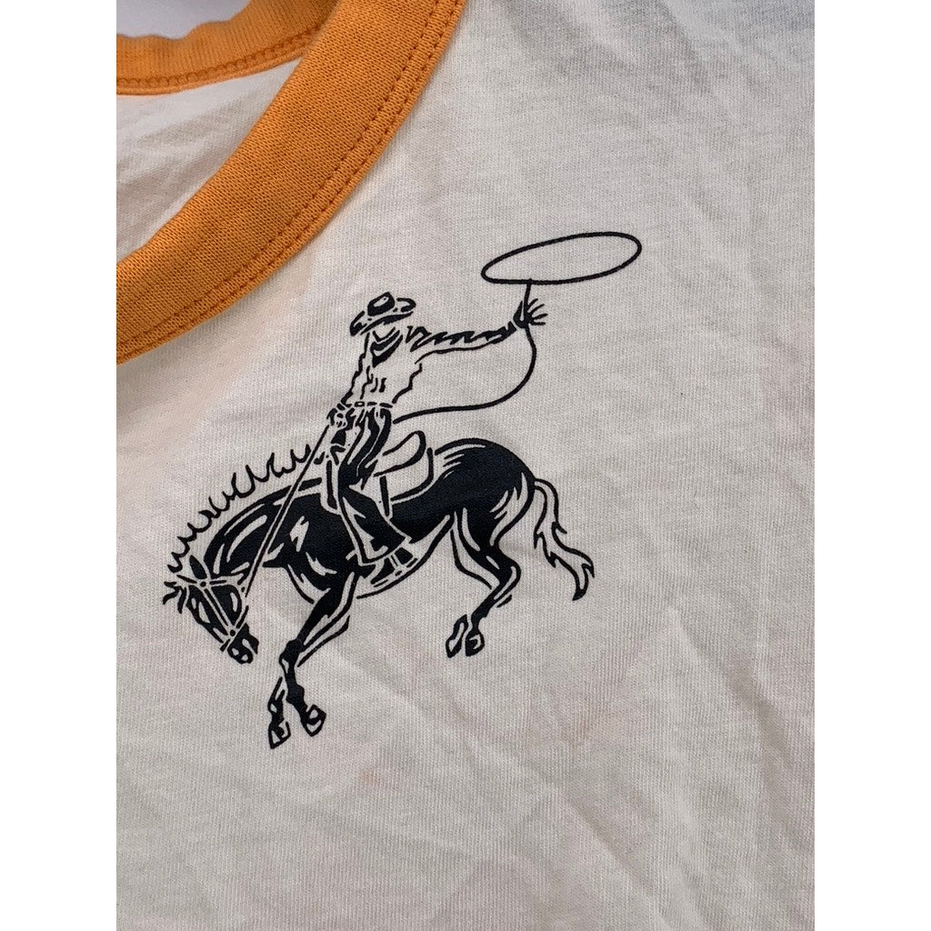STANDARD ISSUE Women's Cream-Orange Crewneck Cowboy Graphic Short Sleeve Top SZM