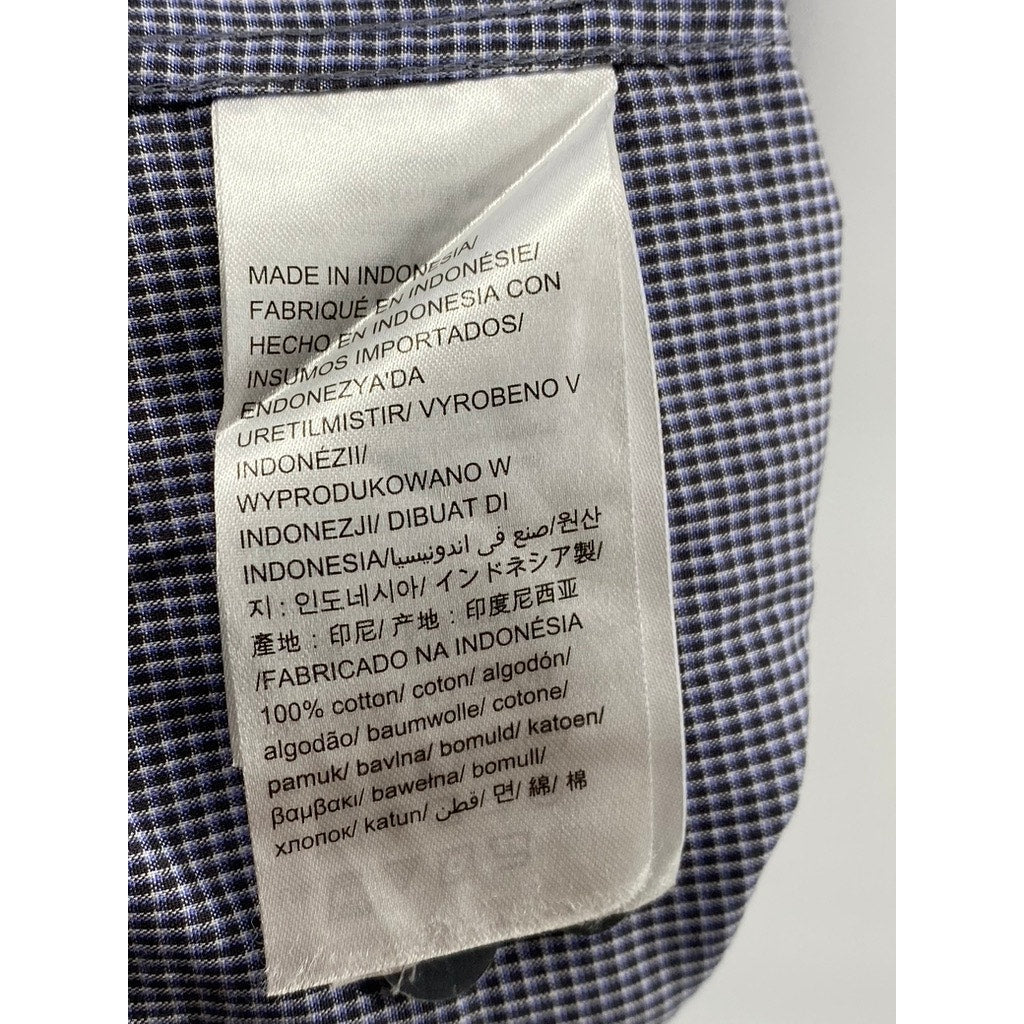CALVIN KLEIN Men's Blue Micro-Check Regular-Fit Button-Up Long Sleeve Shirt SZ M