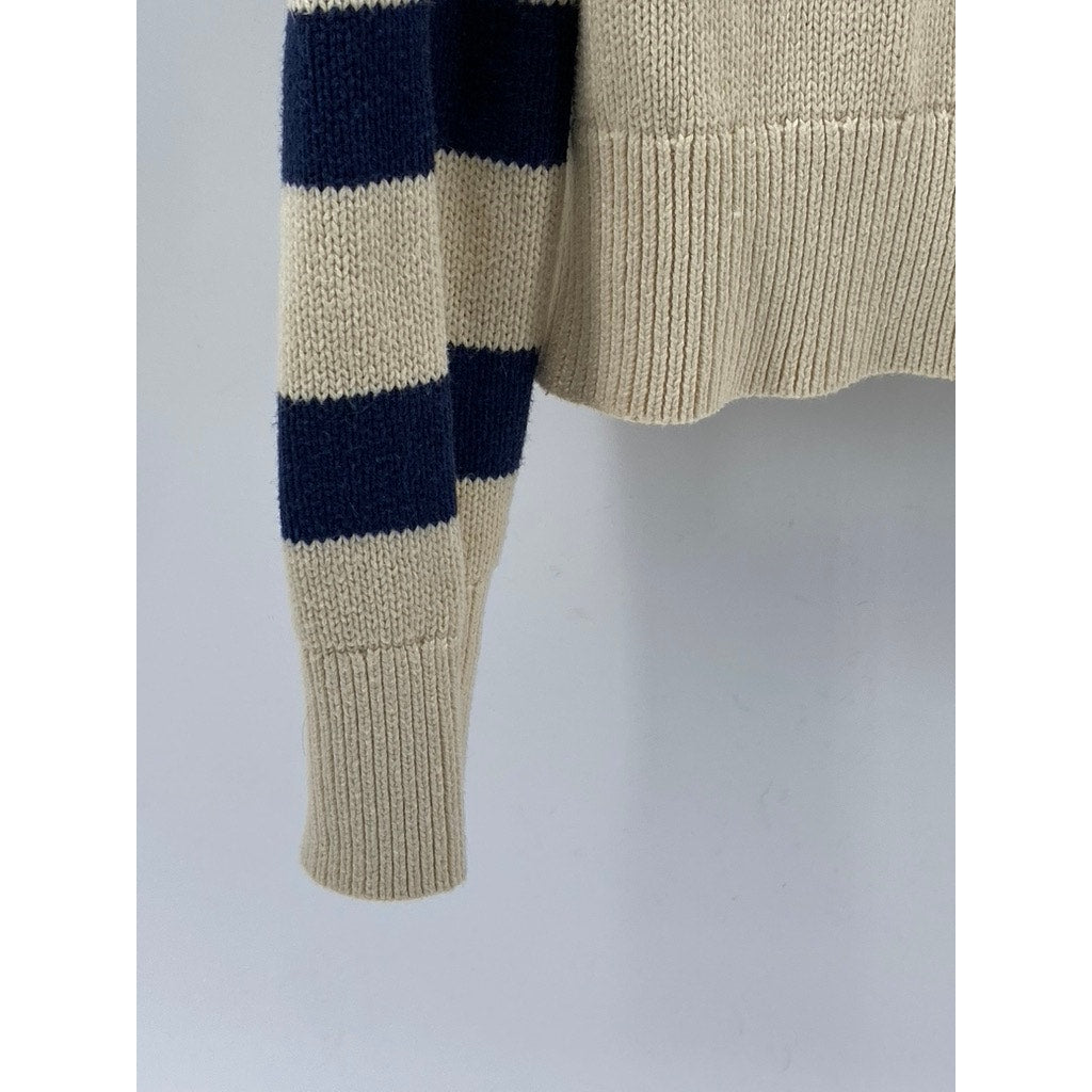 VELVET By GRAHAM & SPENCER Women's Beige-Black Striped Knit Sweater Polo SZ S