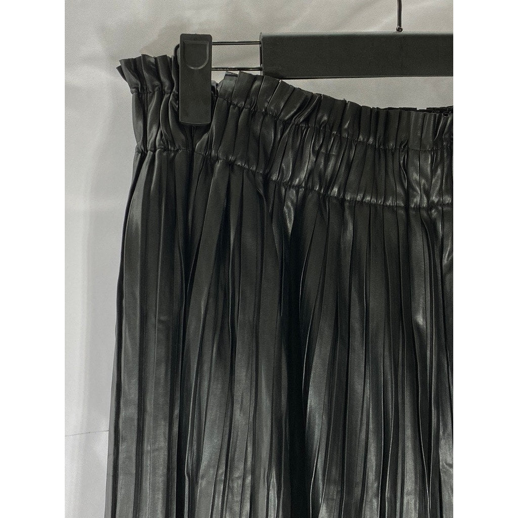 FRAZE Women's Black Pleated Faux-Leather Knee-Length A-Line Skirt SZ 20