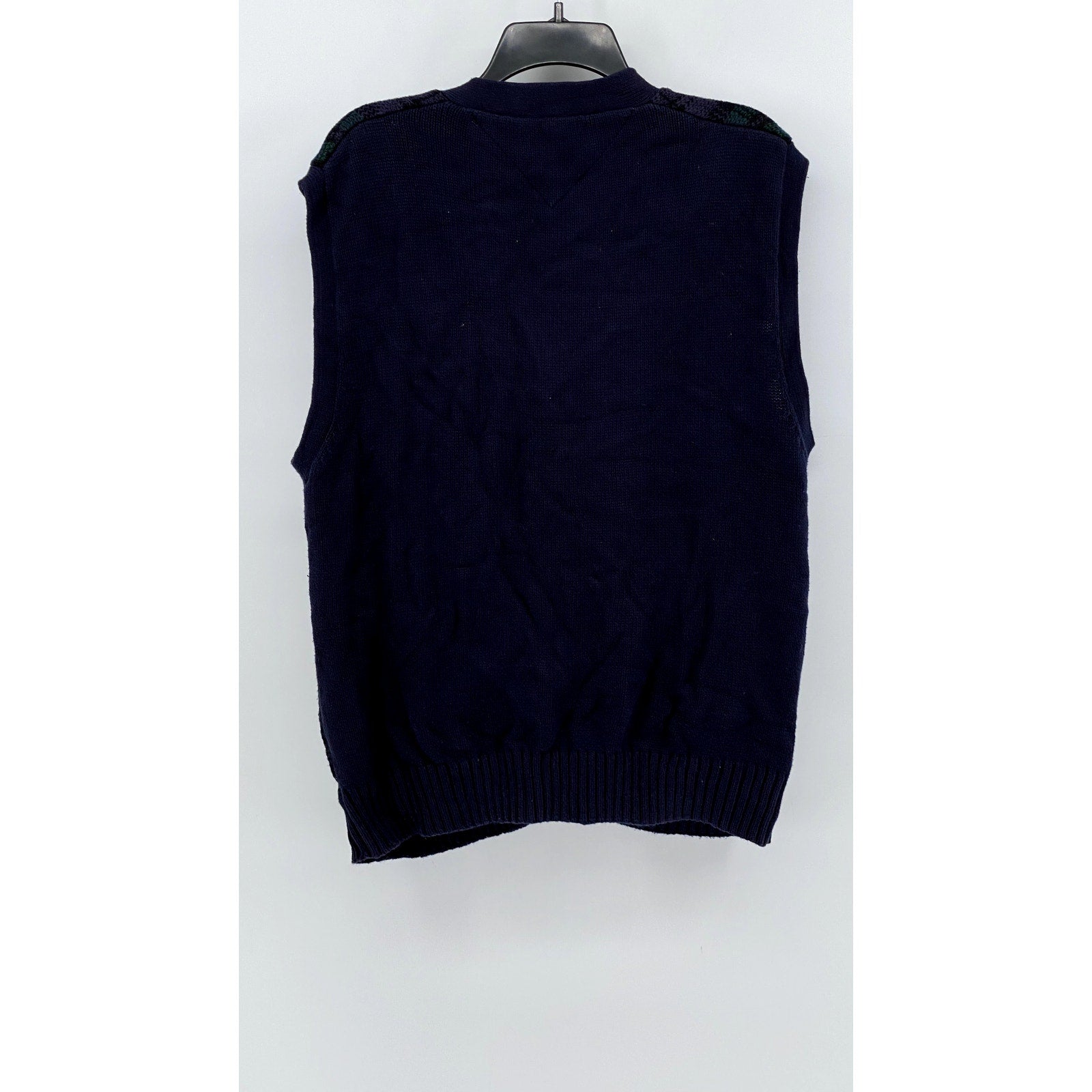 TOMMY HILFIGER Men's Blue-Green Plaid Button-Down Vest SZ L