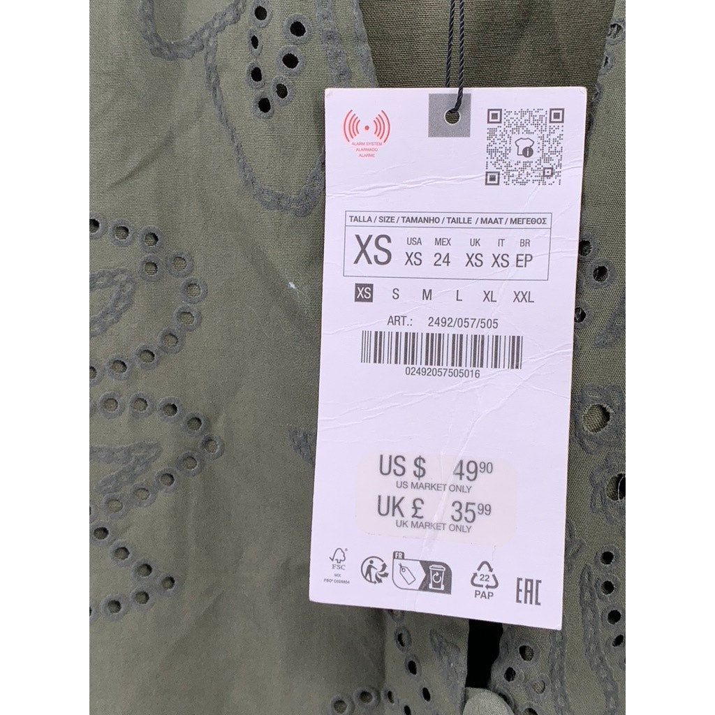 ZARA Women's Green Eyelet Cutout Embroidered Mini Dress SZ XS