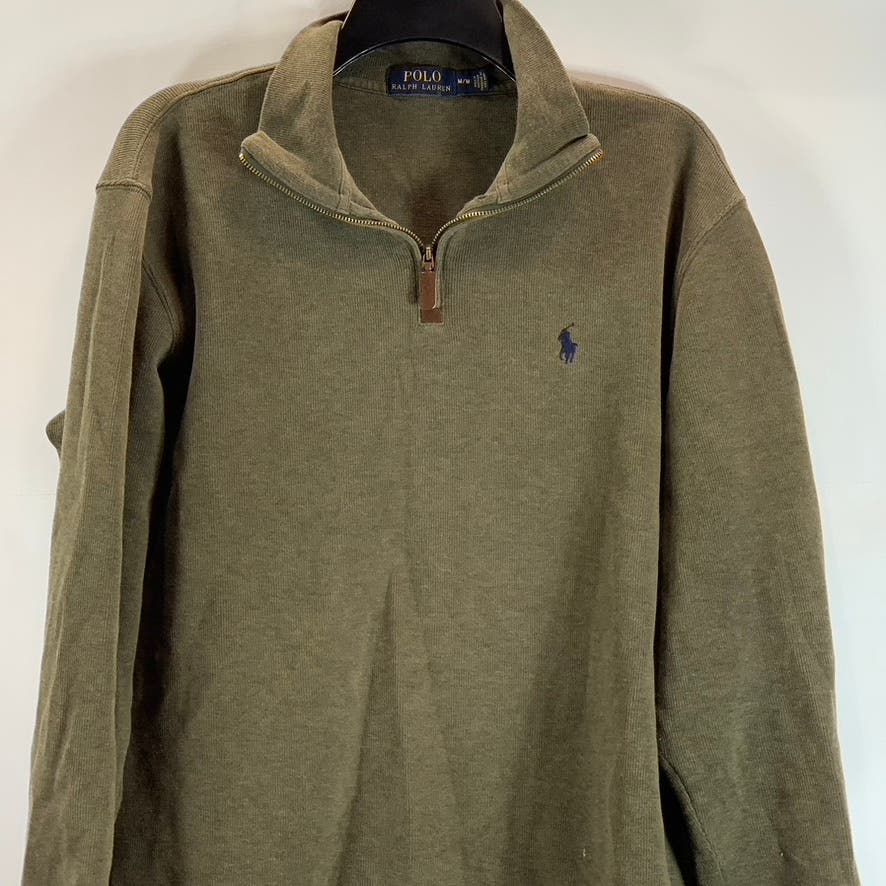 POLO RALPH LAUREN Men's Olive Green Quarter Zip Ribbed Pullover Sweater SZ M