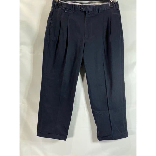 FACONNABLE Men's Solid Black Cotton Pleated Cuffed Dress Pants SZ 38R