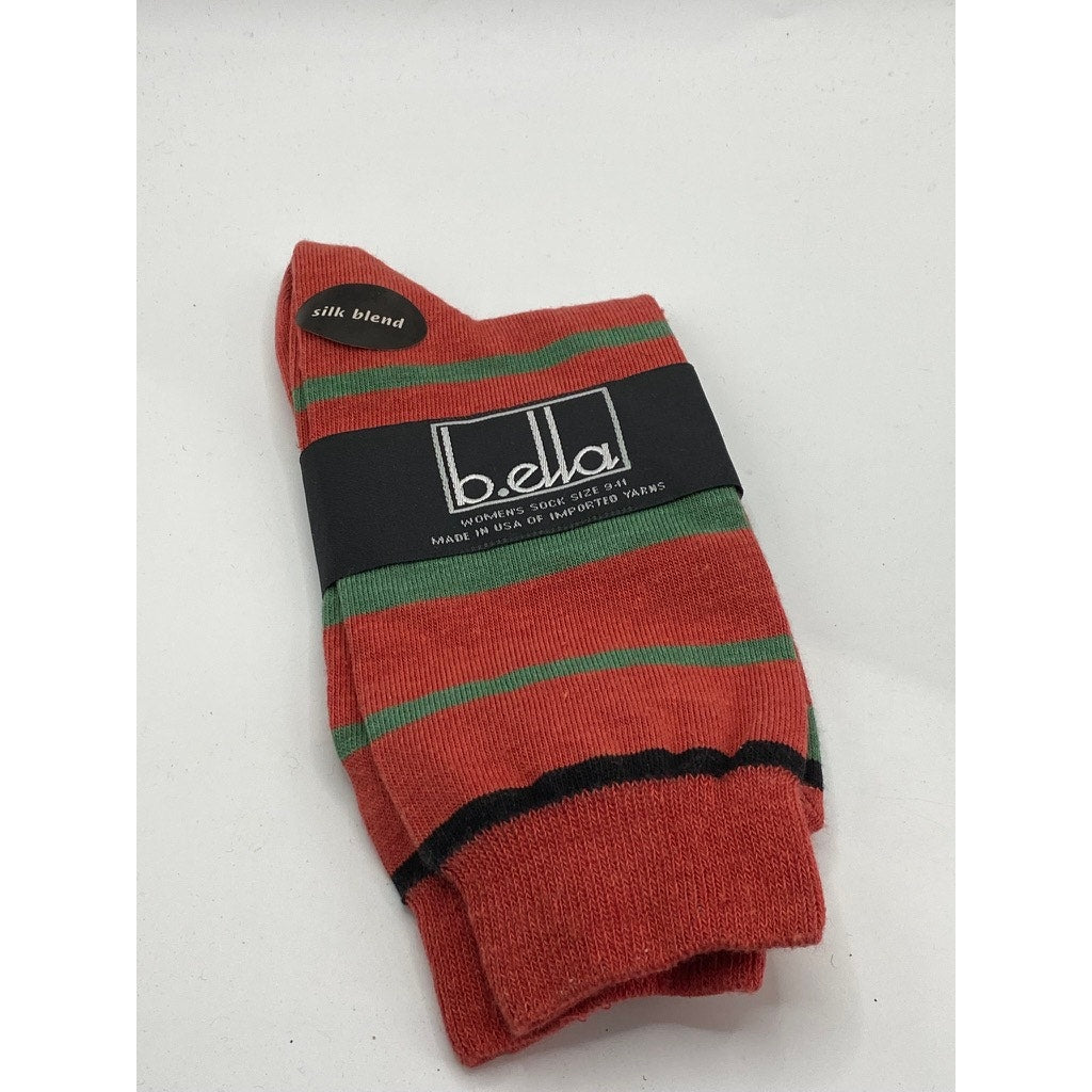 B.ELLA Women's Orange-Green Striped Knit Cotton-Blend Taryn Crew Socks SZ OS