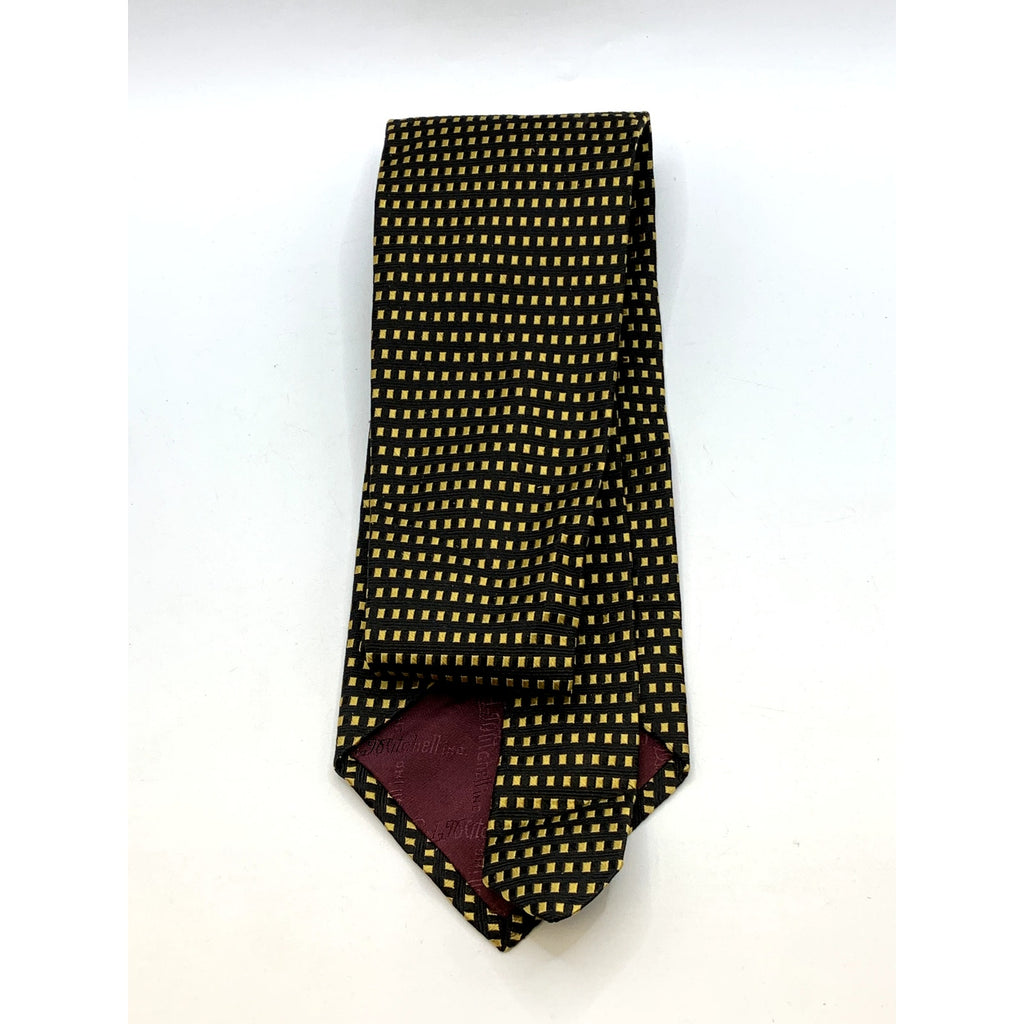 MITCHELLS OF WESTPORT Men's Black & Yellow Gold Silk USA Hand Sewn Tie
