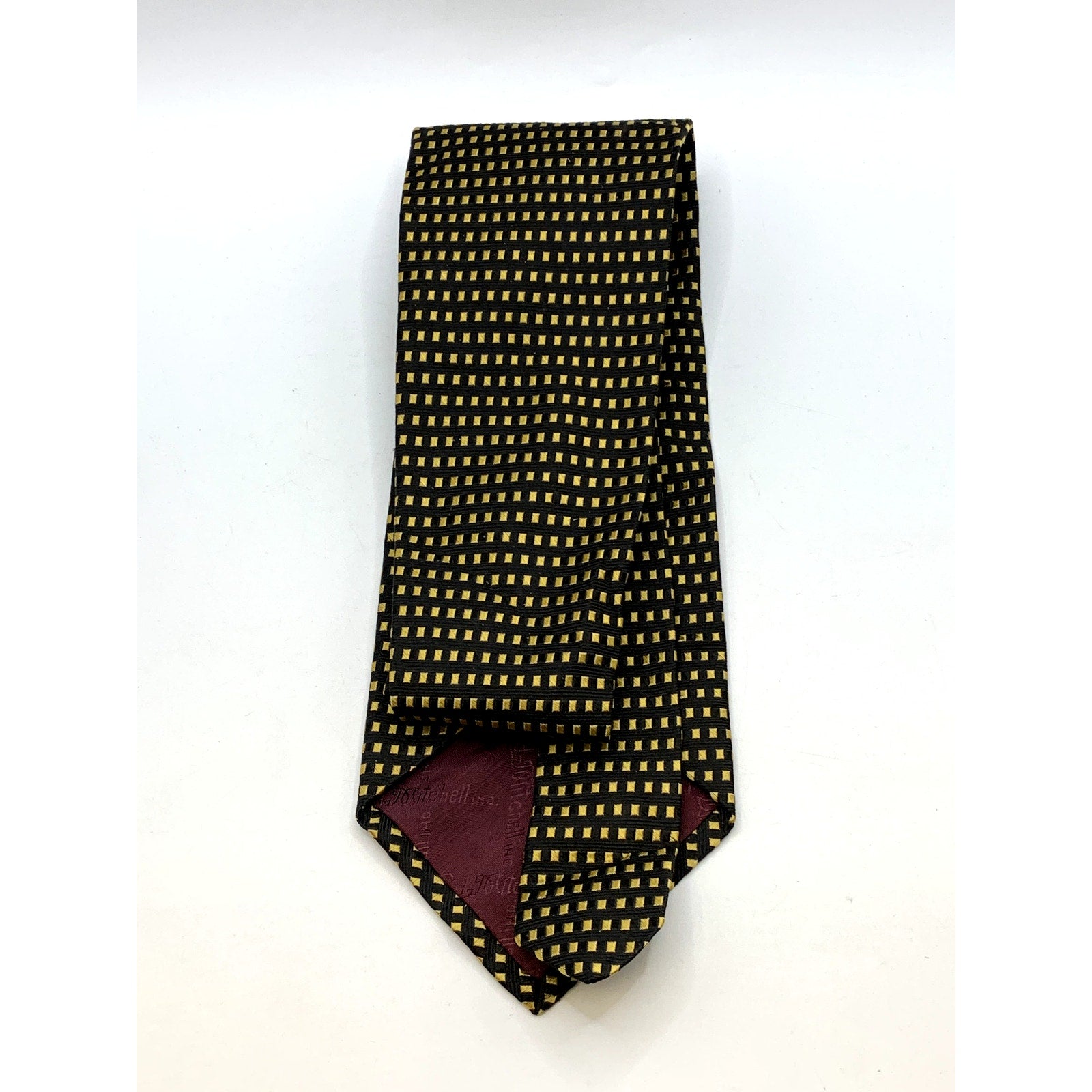 MITCHELLS OF WESTPORT Men's Black & Yellow Gold Silk USA Hand Sewn Tie