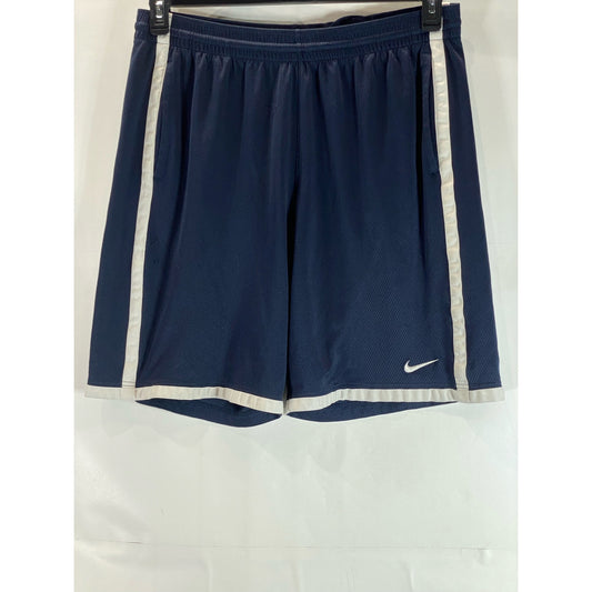 NIKE Men's Navy/White Dri-Fit Elastic Waist Pull-On Basketball Shorts SZ L