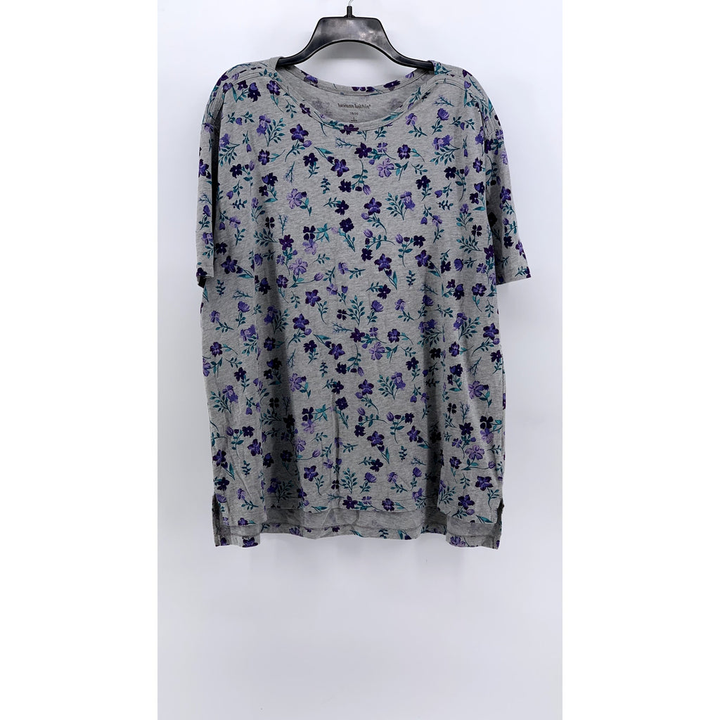 WOMAN WITHIN Women's Plus Gray Floral Short Sleeve Top SZ 18/20