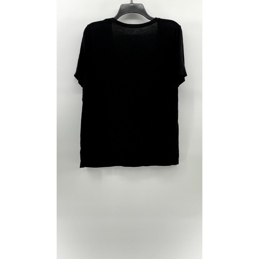 A NEW DAY Women's Black Solid V-Neck Short Sleeve Casual Top SZ L