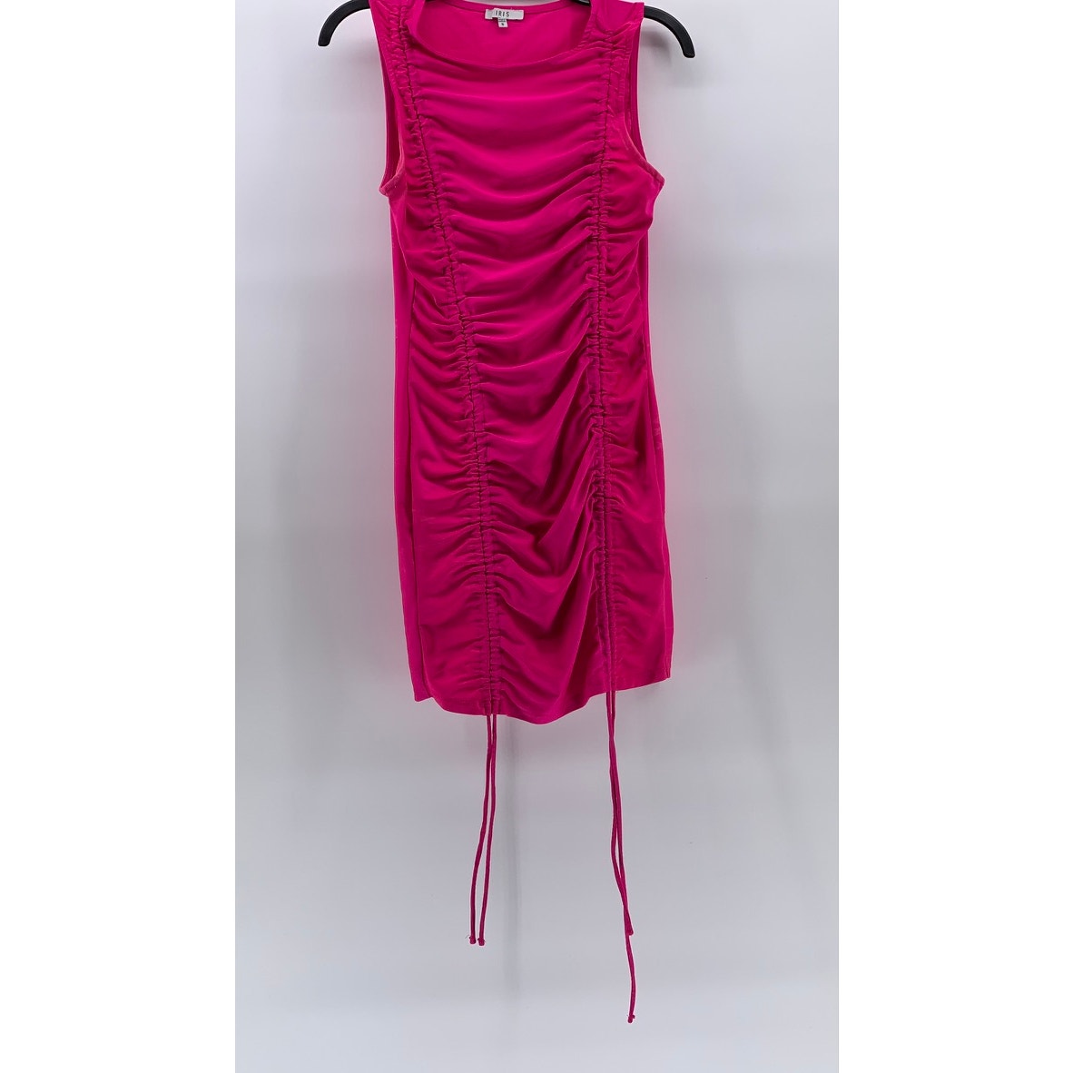 IRIS Women’s Fuchsia Scrunched Crewneck Sleeveless Drawstring Hem Mini Dress SZS