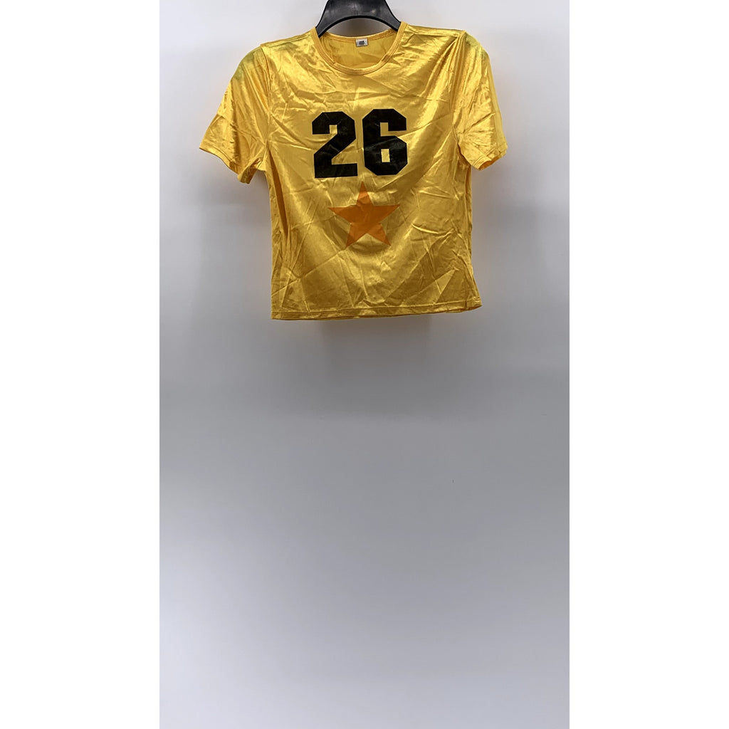 COOLWEAR USA Women's Yellow-Black Shiny Crewneck Short Sleeve Cropped Top SZ L