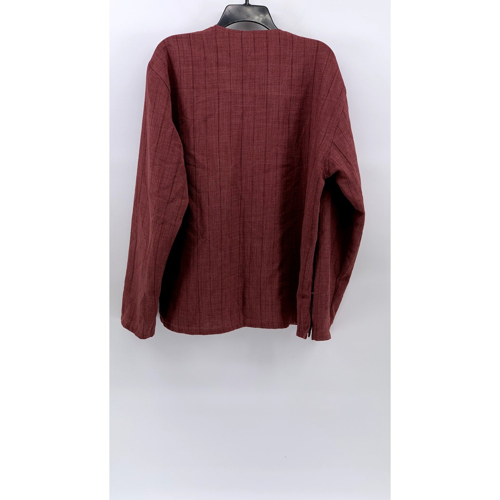 UVARAJ Jash Creation Men's Red Wide Stripe Split-Neck Long Sleeve Shirt SZ 44(L)