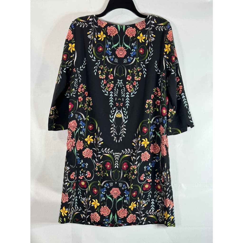 DESIGUAL Women's Black Clementine Folk Floral 3/4 Sleeve Mini Dress SZ 42(US12)