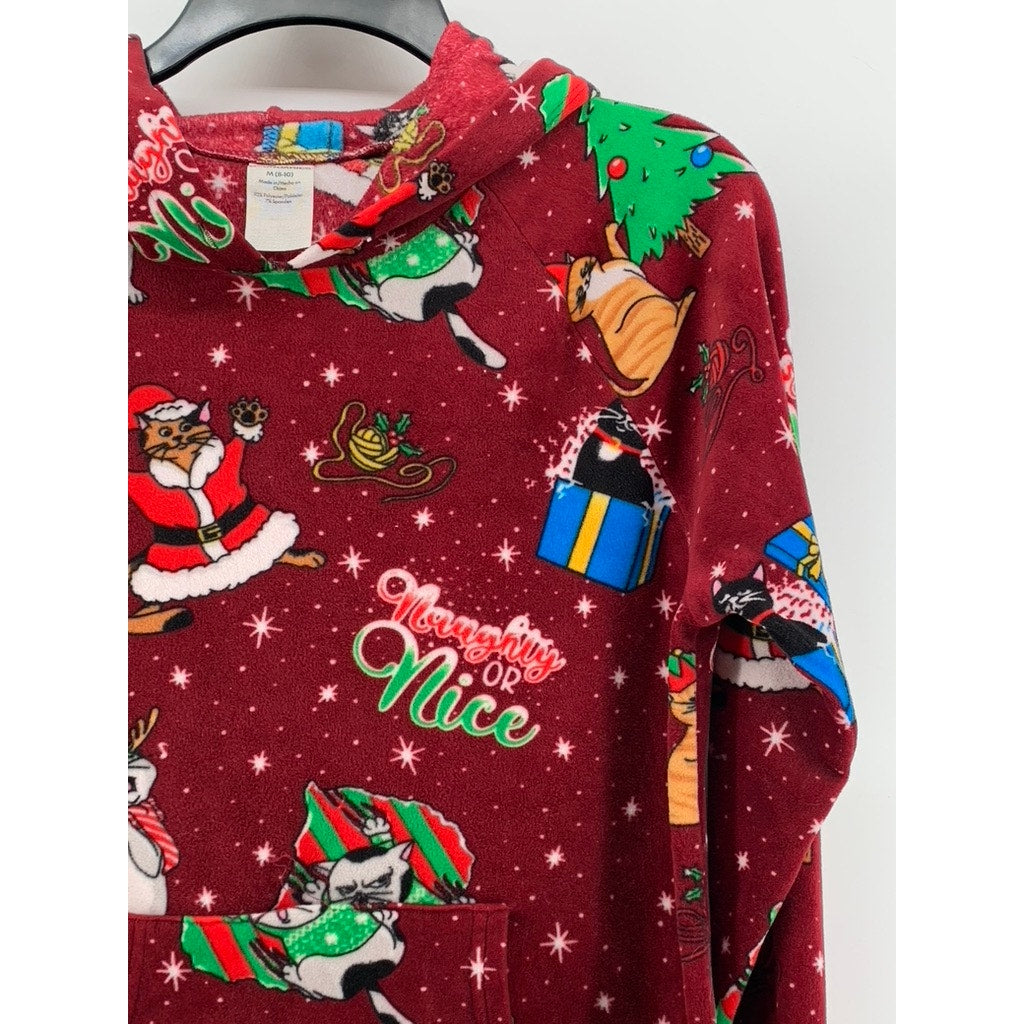 NO BOUNDARIES Women's Red Christmas Cat Fleece Hoodie Sweater SZ M
