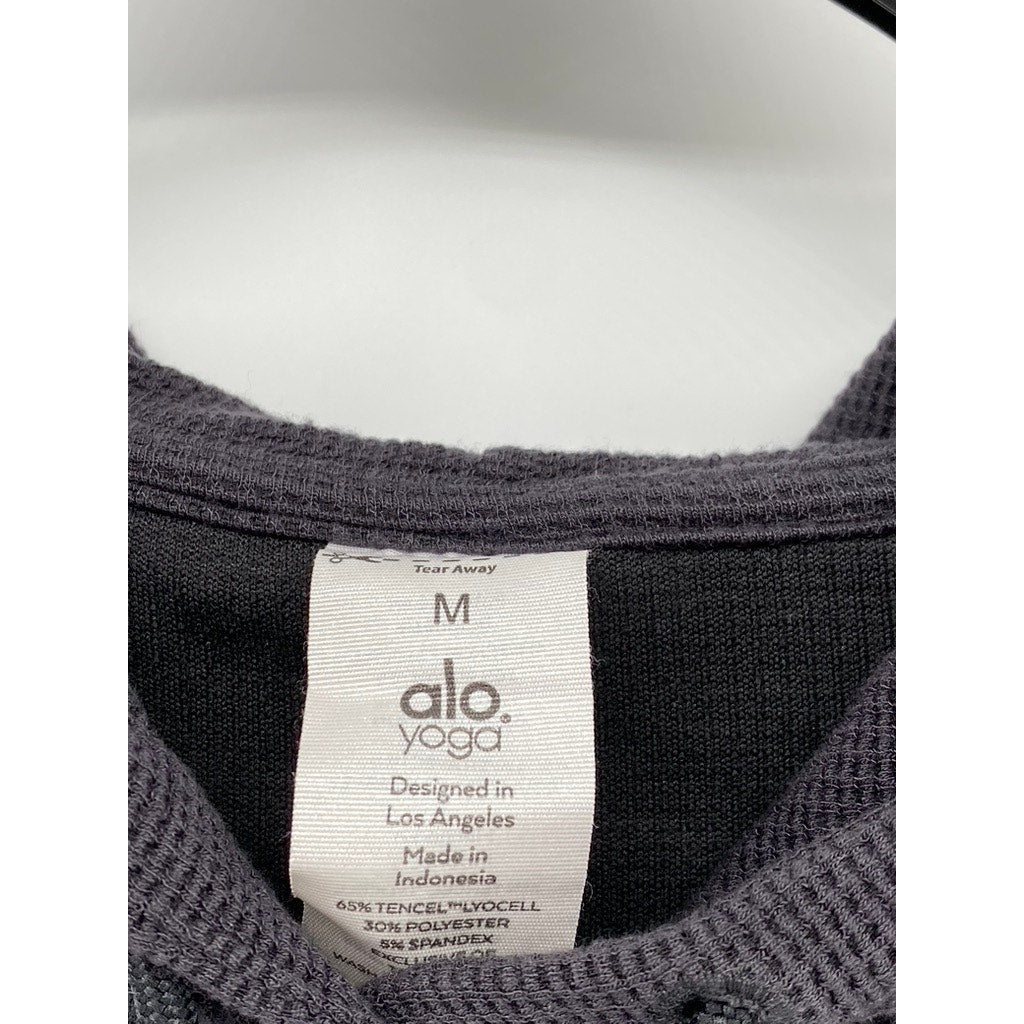 ALO YOGA Men's Black Micro Waffle Knit Pullover Lightweight Hoodie SZ M