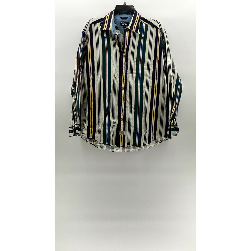 WOODS & GRAY Men's Vintage Green-Blue-Yellow Striped Button-Up Shirt SZ M