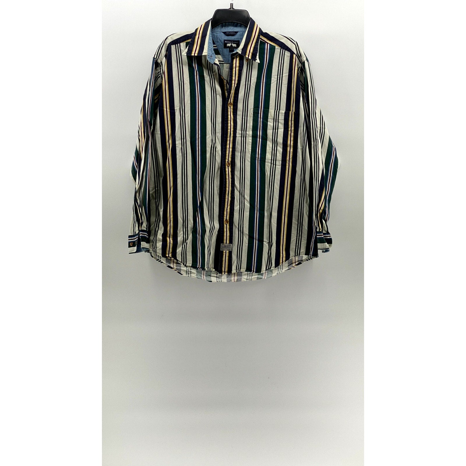 WOODS & GRAY Men's Vintage Green-Blue-Yellow Striped Button-Up Shirt SZ M