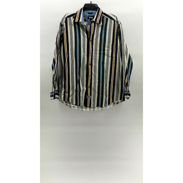 WOODS & GRAY Men's Vintage Green-Blue-Yellow Striped Button-Up Shirt SZ M