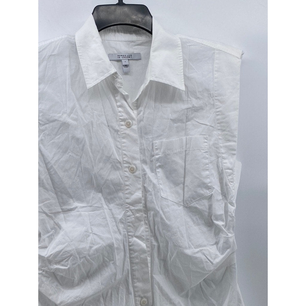 DEREK LAM 10 CROSBY Women’s White Ivy Shoulder Pad Sleeveless Button-Up Top SZ 6